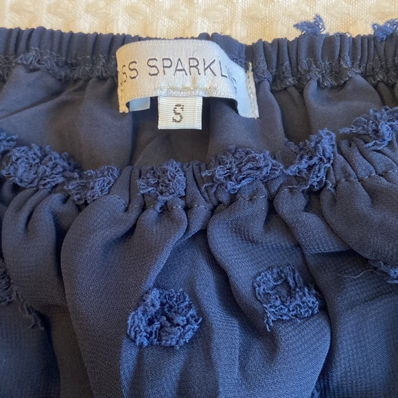 NEW! MISS SPARKLING Off Shoulder Top Blouse SWISS DOTS Navy Blue S L Long Sleeve - Picture 3 of 8